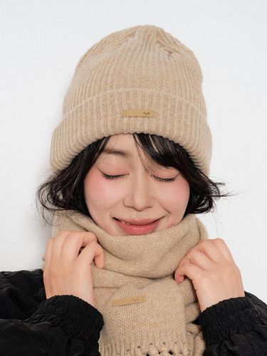 Baby Alpaca Ramswool Comfort String Beanie [Nude Beige] - DIAMOND LAYLA - Modalova