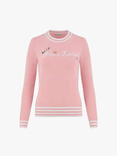 Floral Logo Round Neck Slim Fit Knit [Pink] - FAIRLIAR GOLF - Modalova