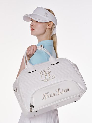 Pearl Quilted Synthetic Leather Boston Bag [Beige] - FAIRLIAR GOLF - Modalova