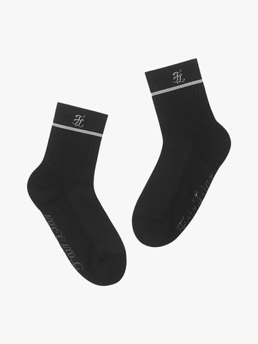 Logo Point Striped Jacquard Crew Socks [Black] - FAIRLIAR GOLF - Modalova