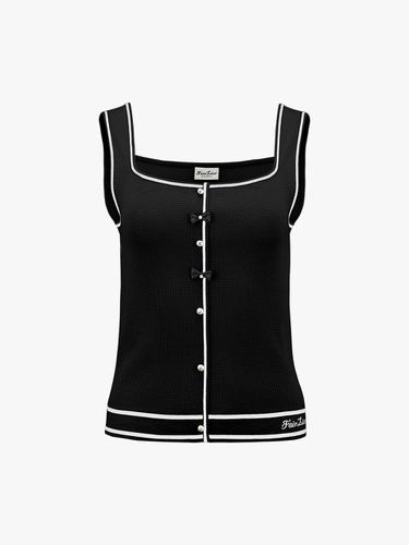 Square Neck Pearl Ribbon Knit Vest [Black] - FAIRLIAR GOLF - Modalova