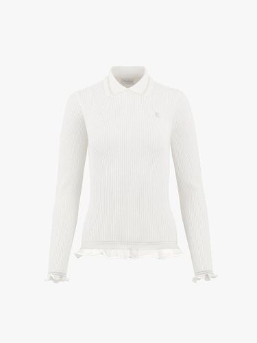 Lace Collar Ribbed Slim Fit Knit Top [Beige] - FAIRLIAR GOLF - Modalova