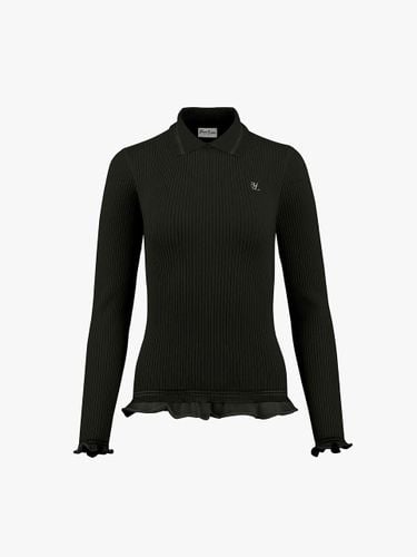 Lace Collar Ribbed Slim Fit Knit [Black] - FAIRLIAR GOLF - Modalova