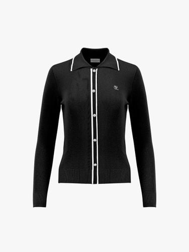 Contrast Collar Slim Fit Ribbed Knit [Black] - FAIRLIAR GOLF - Modalova