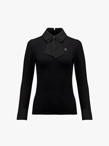 Chiffon Ribbon Detachable Slim Fit T-shirt [Black] - FAIRLIAR GOLF - Modalova