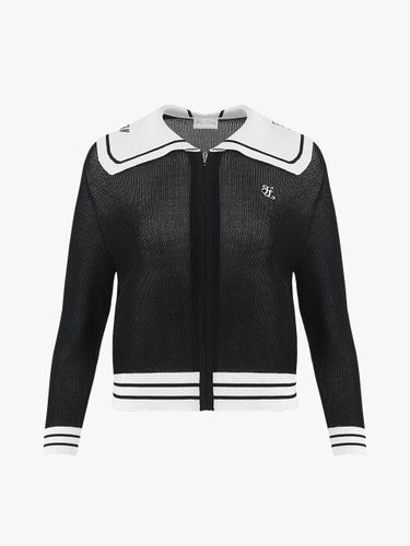 Sailor Collar Mesh Cotton-Nylon Zip-up [Black] - FAIRLIAR GOLF - Modalova