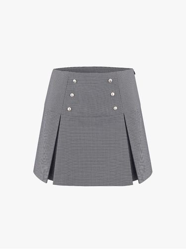 High-waist Button-decorated Pleated Check Pattern Skirt - FAIRLIAR GOLF - Modalova