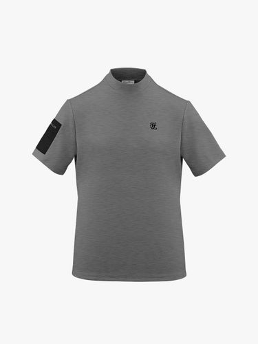 Mock Neck Woven Sleeve Basic Fit T-Shirt [Melange Grey] - FAIRLIAR GOLF - Modalova