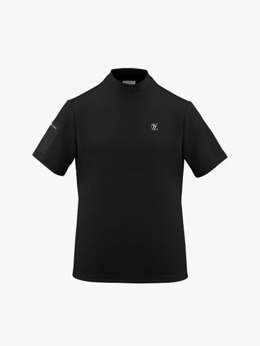 Mock Neck Woven Patch Basic Fit T-shirt [Black] - FAIRLIAR GOLF - Modalova