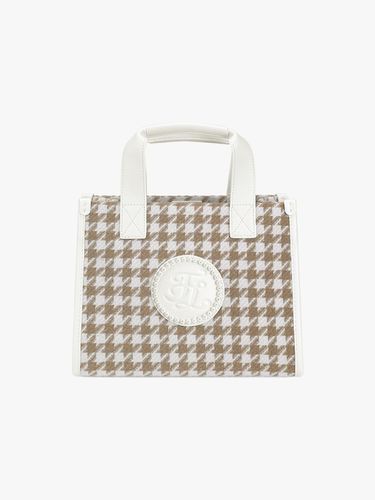 Houndstooth Pearl Detail Square Tote Bag [Beige] - FAIRLIAR GOLF - Modalova