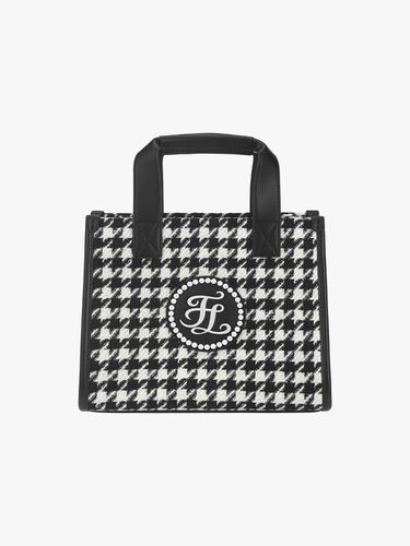 Houndstooth Pearl Detail Square Structured Tote Bag [Black] - FAIRLIAR GOLF - Modalova