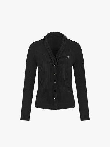 Rib Frill Pearl Button Cardigan [Black] - FAIRLIAR GOLF - Modalova