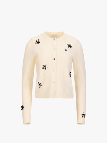 Handcrafted Pearl Embellished Flower Cardigan [Cream] - FAIRLIAR GOLF - Modalova