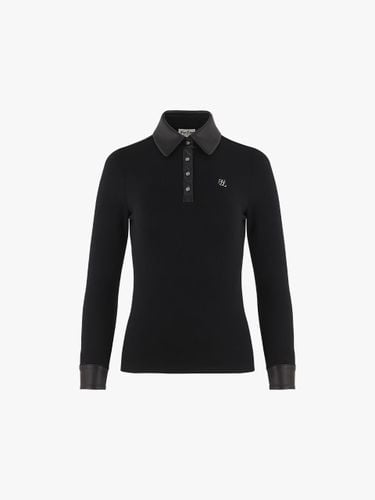 Leather Collar Quick-Dry Slim Fit T-shirt [Black] - FAIRLIAR GOLF - Modalova