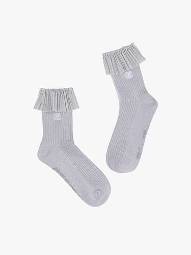 Pleated Glitter Elastic Ankle Socks [Silver] - FAIRLIAR GOLF - Modalova