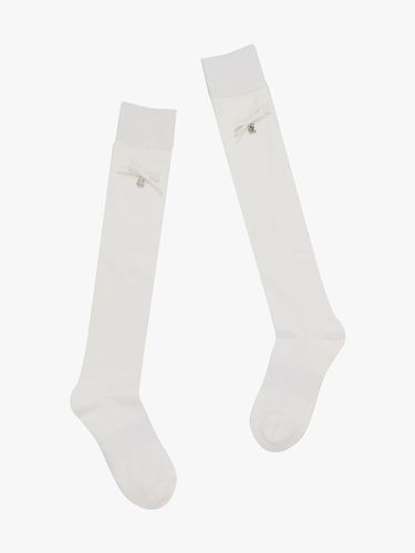 Leather Ribbon Cotton-Touch Knee Socks [Beige] - FAIRLIAR GOLF - Modalova