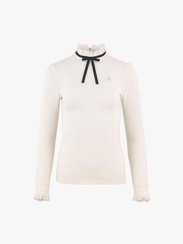 Velvet Ribbon Pleated Half High-neck T-shirt [Cream] - FAIRLIAR GOLF - Modalova