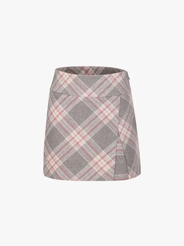 Wool Blend Check High Waist A-line Skirt [Grey] - FAIRLIAR GOLF - Modalova