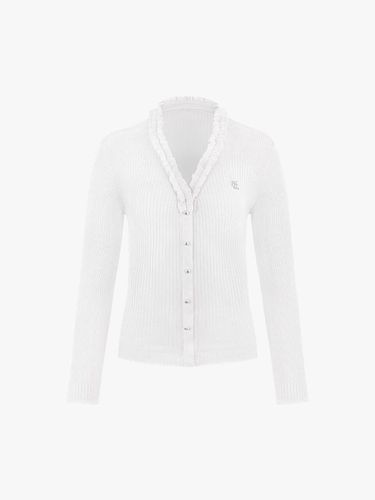 Ribbed Pearl Button V-neck Cardigan [Ivory] - FAIRLIAR GOLF - Modalova