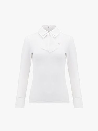 Chiffon Ribbon Collar Fitted T-shirt [Beige] - FAIRLIAR GOLF - Modalova