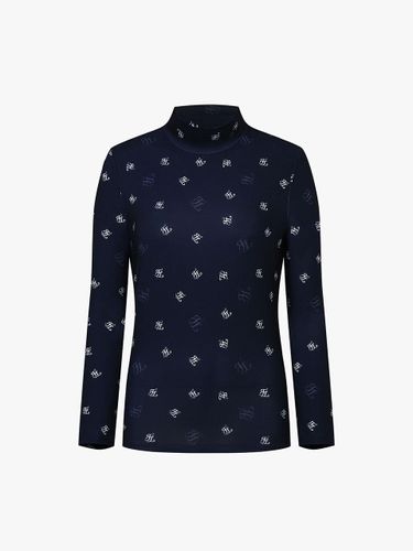 Logo Fairisle Pattern Slim Fit Turtleneck T-shirt [Navy] - FAIRLIAR GOLF - Modalova