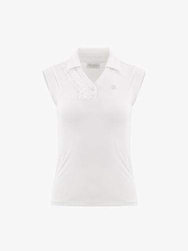 Frilled V-neck Slim Fit T-shirt [Beige] - FAIRLIAR GOLF - Modalova