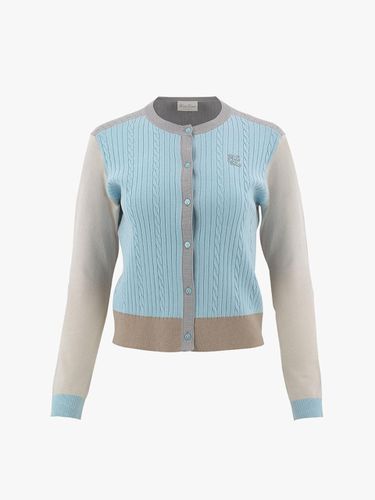 Cable Knit Contrast Semi-Regular Fit Cardigan [Turquoise] - FAIRLIAR GOLF - Modalova