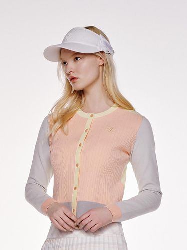 Cable Knit Contrast Semi-Regular Cardigan [Pink] - FAIRLIAR GOLF - Modalova