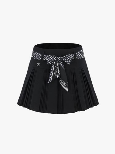 High Waisted Pleated Scarf Set Skirt [Black] - FAIRLIAR GOLF - Modalova