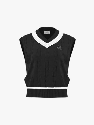 V-neck Oversized Frill Knit Vest [Black] - FAIRLIAR GOLF - Modalova