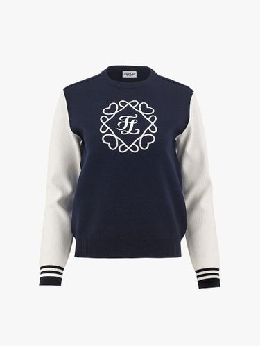 Heart Symbol Semi-Loose Drop-Shoulder Knit [Navy] - FAIRLIAR GOLF - Modalova