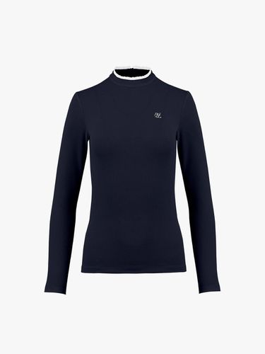 Frilled High-neck Slim-fit Long Sleeve T-shirt [Navy] - FAIRLIAR GOLF - Modalova