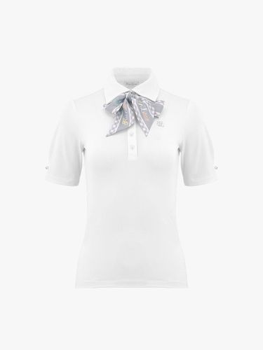 Gingham Pearl Button Slim Fit T-shirt [Beige] - FAIRLIAR GOLF - Modalova