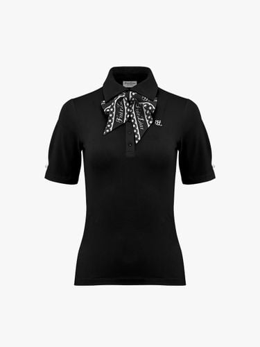 Gingham Slim-fit Pearl Button T-shirt [Black] - FAIRLIAR GOLF - Modalova