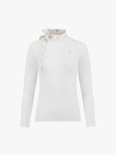 Ribbon Collar Long Sleeve Slim Fit T-shirt [Beige] - FAIRLIAR GOLF - Modalova