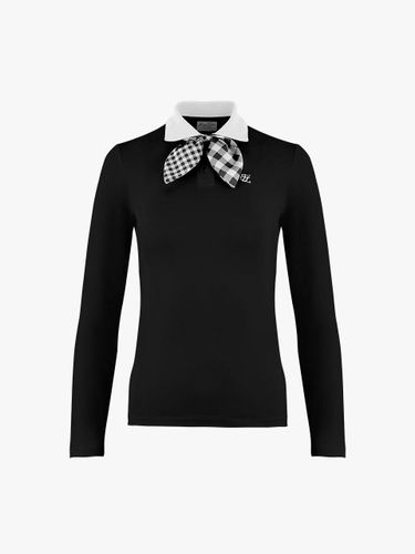 Gingham Ribbon Detachable Slim Fit T-shirt [Black] - FAIRLIAR GOLF - Modalova