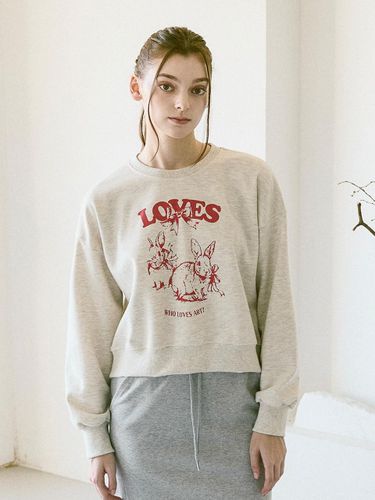 Love Print Cropped Cotton-Polyester Sweatshirt [Ecru] - WHOLOVESART - Modalova