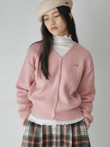 Essential V-neck Polyester Knit Cardigan [PINK] - BELLOL - Modalova