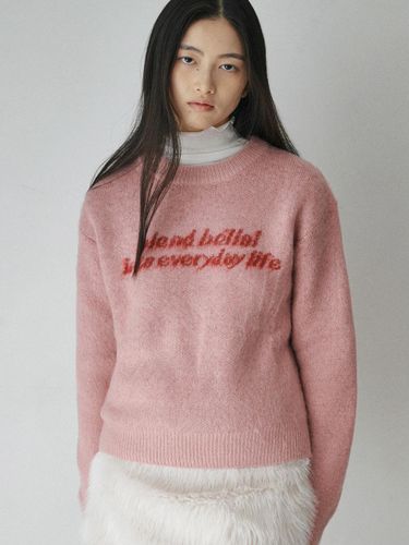 Lettering Relaxed Fit Pullover Knit [PINK] - BELLOL - Modalova