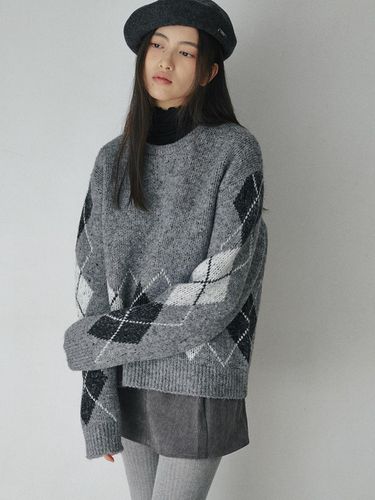 Washable Oversized Argyle Knit Sweater [Melange] - BELLOL - Modalova