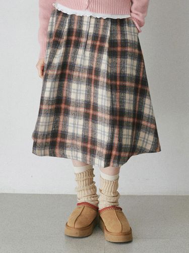 Heat Check Pleated Mid-Length Skirt [Beige] - BELLOL - Modalova