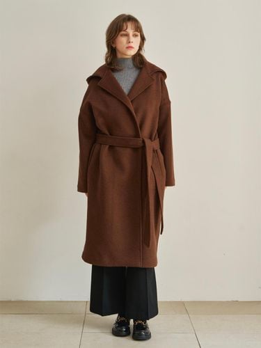 Hood Long Wool Coat [Brown] - ARMOIRESECRET - Modalova