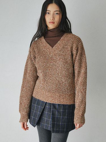 Hachi Bokashi V-neck Relaxed Fit Sweater [BROWN] - BELLOL - Modalova