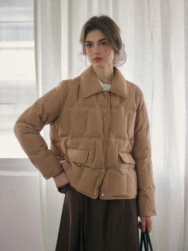 Casual Relaxed Fit Down Jacket [Beige/Black] - Simple Retro - Modalova