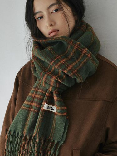 Basic Tartan Check Polyester Muffler [Khaki] - BELLOL - Modalova