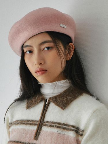 Embroidered Wool Classic Beret [PINK] - BELLOL - Modalova