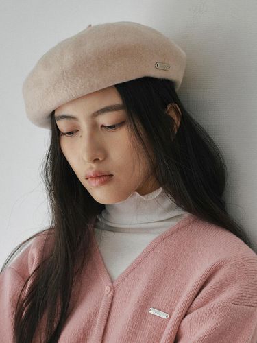 Embroidered Wool Classic Beret [Beige] - BELLOL - Modalova