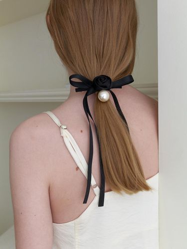 Rose Ribbon Pearl Hairpin [Black] - Primaute - Modalova