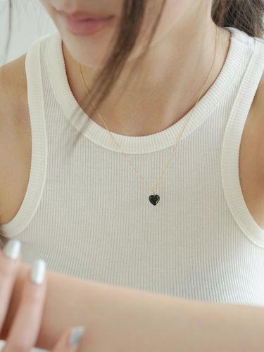 K Gold-filled Sterling Silver Heart Pendant Necklace [Black] - modernlike - Modalova