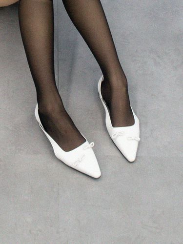 Ribbon Slingback Leather Shoes [Beige] - back of the moon - Modalova